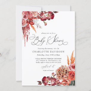 Modern burgundisk Blommigt Fall Girl Baby Shower Inbjudningar