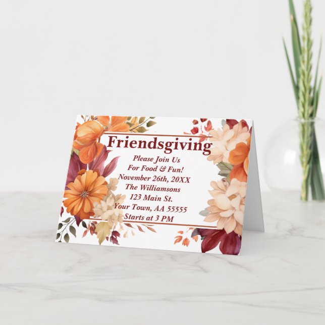 Modern Burgundisk Blomsterlig Vännersgiving Inbjud Helgkort (Framsida)