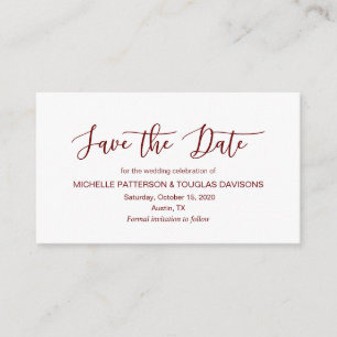 Modern burgundisk minimalism font Save the date Tilläggskort