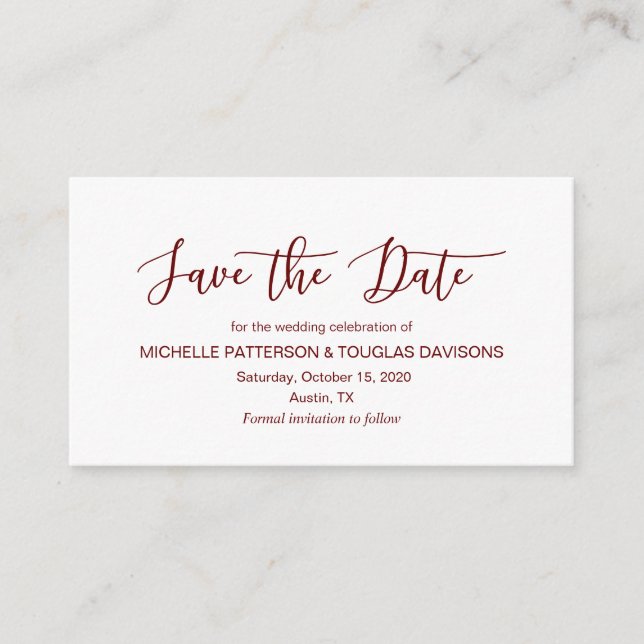 Modern burgundisk minimalism font Save the date Tilläggskort (Framsida)