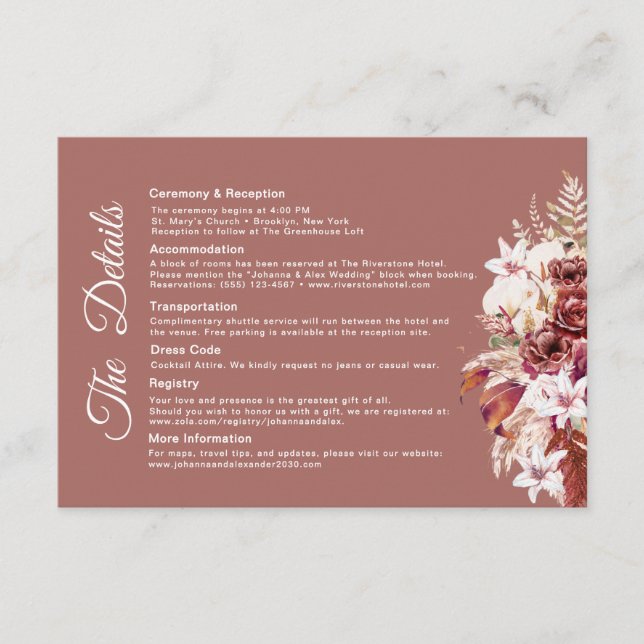 Modern Burgundisk QR-kod Bröllopsinformation Tilläggskort (Framsida)