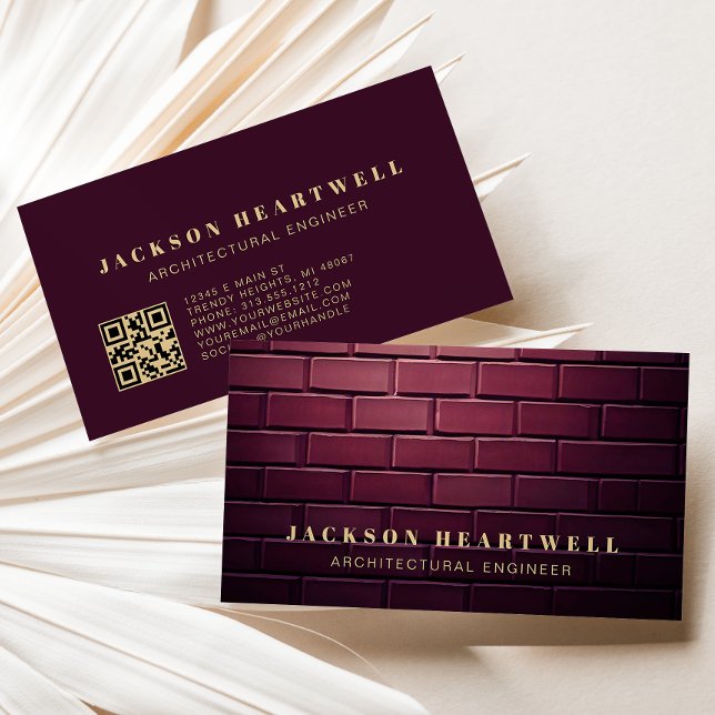 Modern Burgundisk Tegelvägg Textur QR-kod Visitkort (Skapare uppladdad)