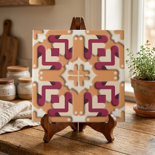 Modern Burgundisk Terrakotta Symmetrisk Geometrisk Kakelplatta