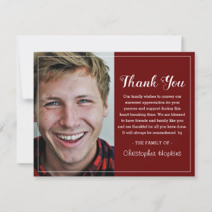 Modern Burgundy Anpassad Foto Begravning Tack Kort