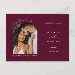 Modern Burgundy Arch Photo QR-kod Spara datum P Vykort