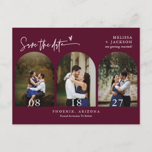 Modern Burgundy Arch Photo QR-kod Spara datum Vykort