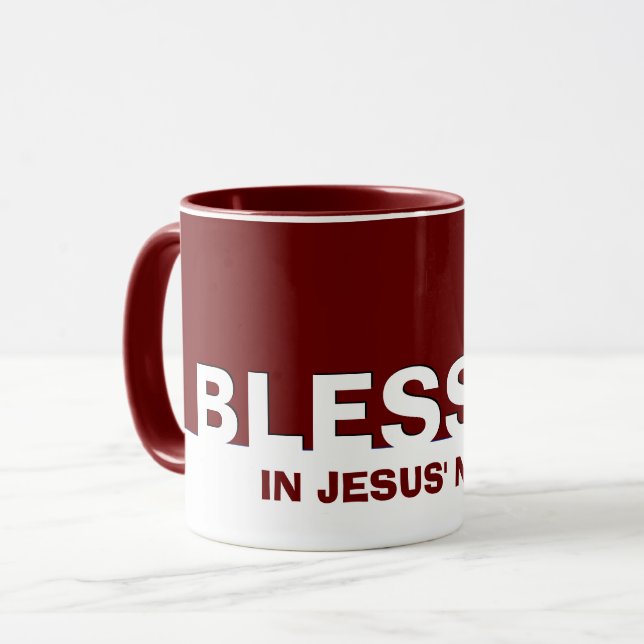 Modern Burgundy BLESSED i Jesus Namn Mugg (Framsida vänster)