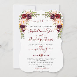 Modern Burgundy  Blommigt Calligraphy Bröllop Inbjudningar