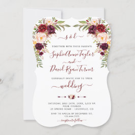 Modern Burgundy Blommigt Calligraphy Bröllop Inbjudningar