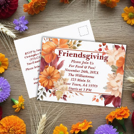 Modern Burgundy Blommigt Friendsgiving-inbjudan Helg Vykort