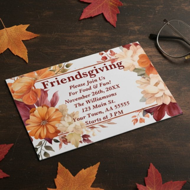 Modern Burgundy Blommigt Friendsgiving-inbjudan Julkort (Skapare uppladdad)