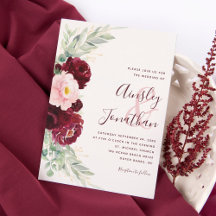 Modern Burgundy  Blommigt Greenery Bröllop