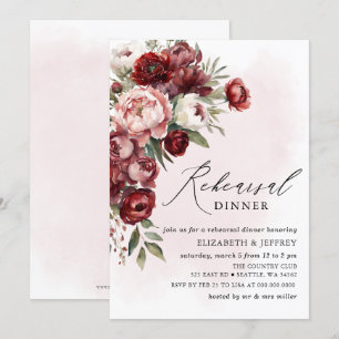 Modern Burgundy Blommigt Rehearsal Dinner Inbjudningar