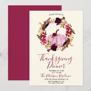 Modern Burgundy Blommigt Thanksgiving-inbjudan Inbjudningar