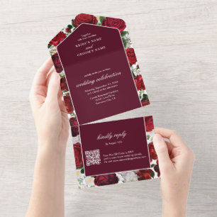 Modern Burgundy Blommigt Watercolor Elegant bröllo