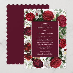 Modern Burgundy Blommigt Watercolor Elegant bröllo Inbjudningar