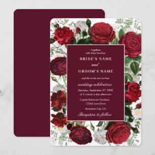 Modern Burgundy Blommigt Watercolor Elegant bröllo Inbjudningar