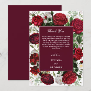 Modern Burgundy Blommigt Watercolor Elegant bröllo Tack Kort
