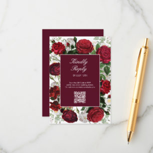 Modern Burgundy Blommigt Watercolor Elegant bröllo Tilläggskort