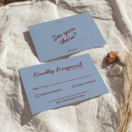 Modern Burgundy Blue Whimsical Unique Wedding RSVP OSA Kort
