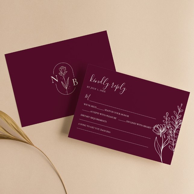 Modern Burgundy Boho Wedding Simple Elegant OSA Kort (Skapare uppladdad)