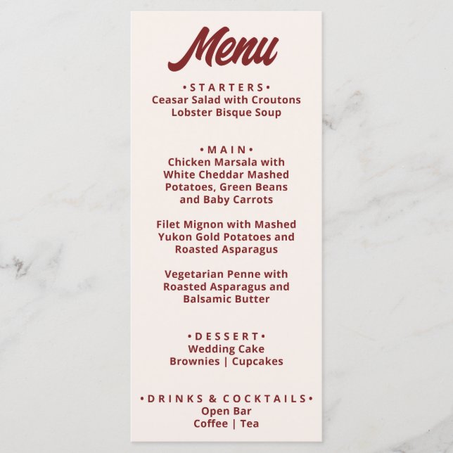 Modern Burgundy Bold Funky Retro Unique Wedding  Meny (Framsida)