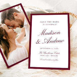 Modern Burgundy Border Photo Wedding Spara Datumet
