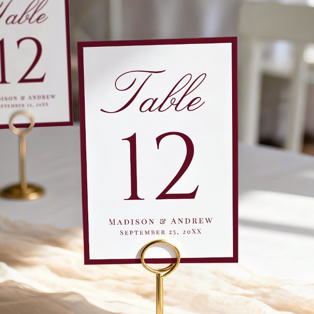 Modern Burgundy Border Wedding Bordsnummer (Skapare uppladdad)