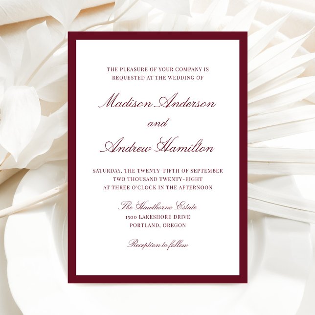 Modern Burgundy Border Wedding Inbjudningar (Skapare uppladdad)