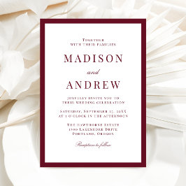 Modern Burgundy Border Wedding Inbjudningar