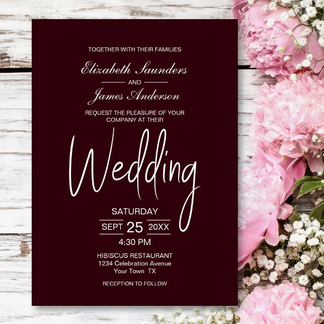 Modern Burgundy Bröllop Inbjudningar (Skapare uppladdad)