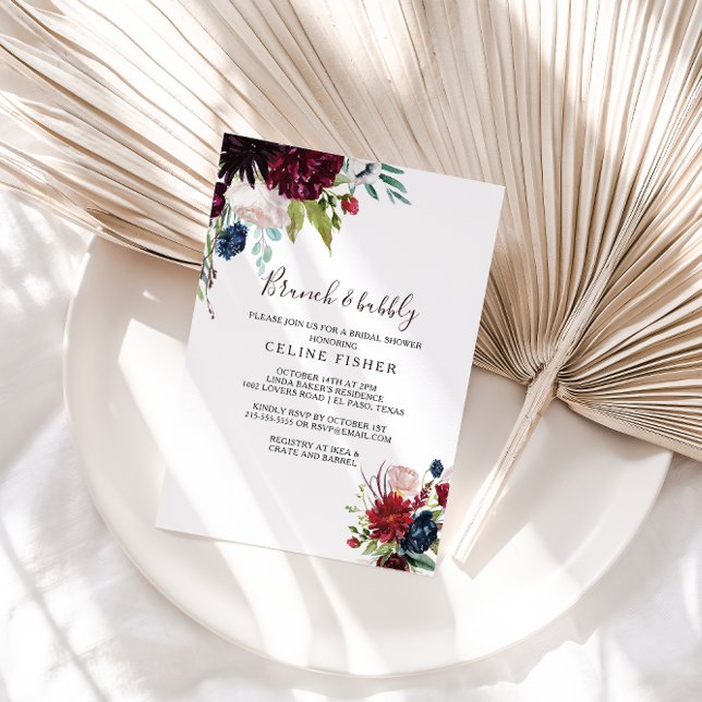 Modern burgundy Brunch & Bubly-Möhippa Inbjudningar (Skapare uppladdad)