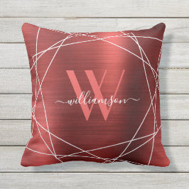 Modern Burgundy Brushed Metall Monogram Namn-skrip Kudde