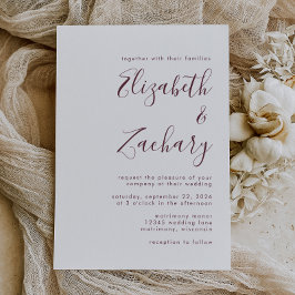 Modern Burgundy Calligraphy Bröllop Inbjudningar