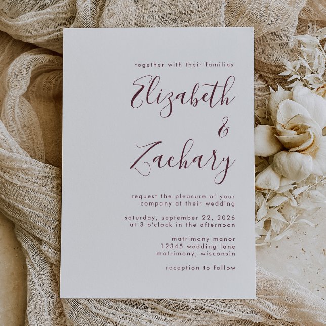 Modern Burgundy Calligraphy Bröllop Inbjudningar (Skapare uppladdad)