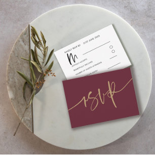 Modern Burgundy Calligraphy Bröllop OSA Kort