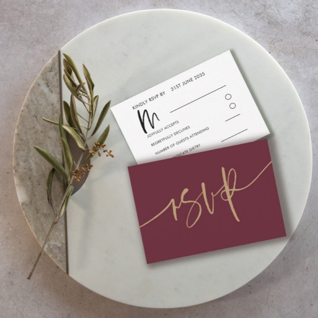 Modern Burgundy Calligraphy Bröllop OSA Kort (Skapare uppladdad)