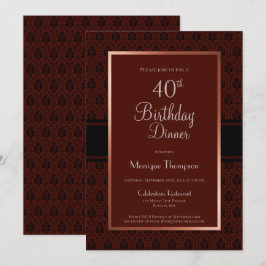 Modern burgundy Copper 40:e födelsedag Party Inbjudningar
