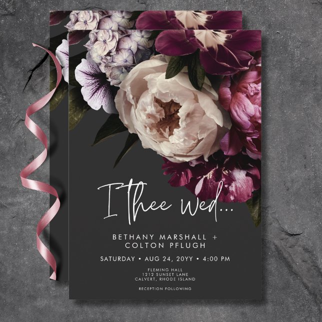 Modern Burgundy & Cream Peonies Blommigt Black Inbjudningar (Modern Burgundy & Cream Peonies Floral Black Invitation)
