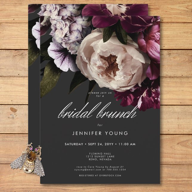 Modern Burgundy Cream Peonies Blommigt Möhippa Bru Inbjudningar (Modern Burgundy Cream Peonies Floral Bridal Brunch Invitation)