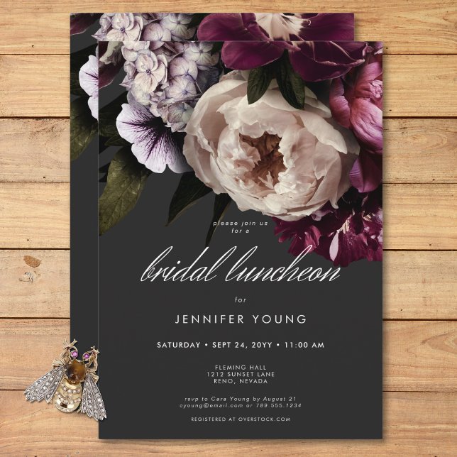 Modern Burgundy Cream Peonies Blommigt Möhippa Lun Inbjudningar (Modern Burgundy Cream Peonies Floral Bridal Lunch Invitation)
