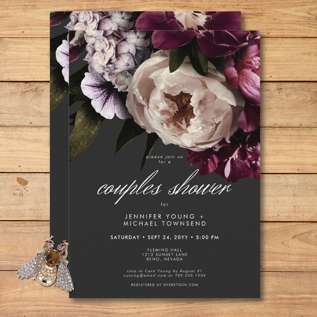 Modern burgundy & Cream Peonies Par Shower Inbjudningar (Modern Burgundy & Cream Peonies Couples Shower Invitation)