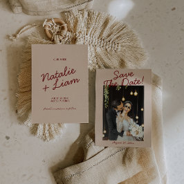 Modern Burgundy Cream Whimsical Photo Wedding  Spara Datumet