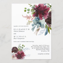 Modern Burgundy Dusty Blue Peach Blommigt Bröllop