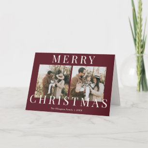 Modern Burgundy Elegant Jul Foto Kort