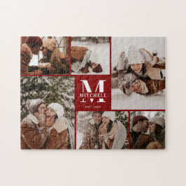 Modern Burgundy-familj 6 Photo Collage Keepsak Pussel