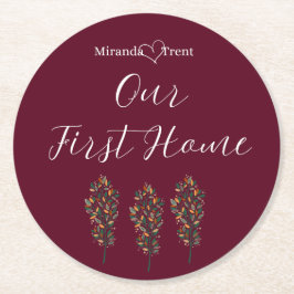 Modern Burgundy First Home Underlägg Papper Rund