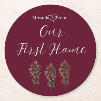 Modern Burgundy First Home Underlägg Papper Rund