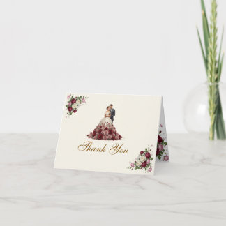 Modern Burgundy Floral Wedding Thank You Card Tack Kort