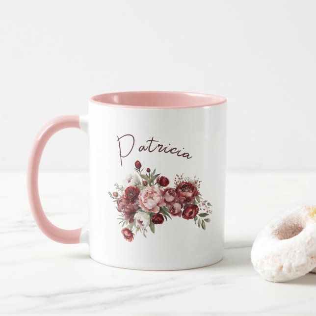 Modern burgundy  Flowers Mugg (Med munk)